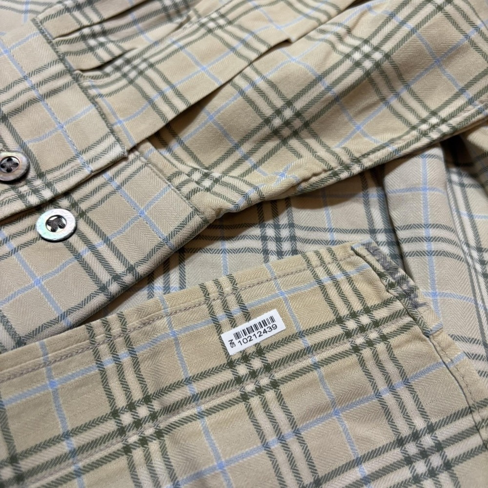 Burberry London Shirt Mens Medium Beige Plaid Twill Button Down LS USA Distress - Picture 12 of 16